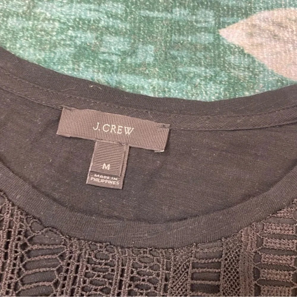J. Crew Black Lace crochet Overlay Long Sleeve Crewneck Top Shirt medium